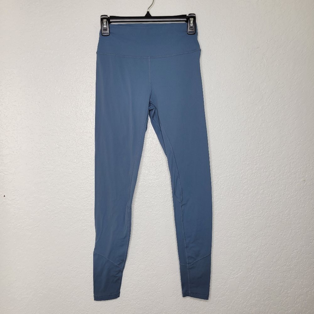 Women's High-Waist Blue Performance Leggings - Picture 2 of 7